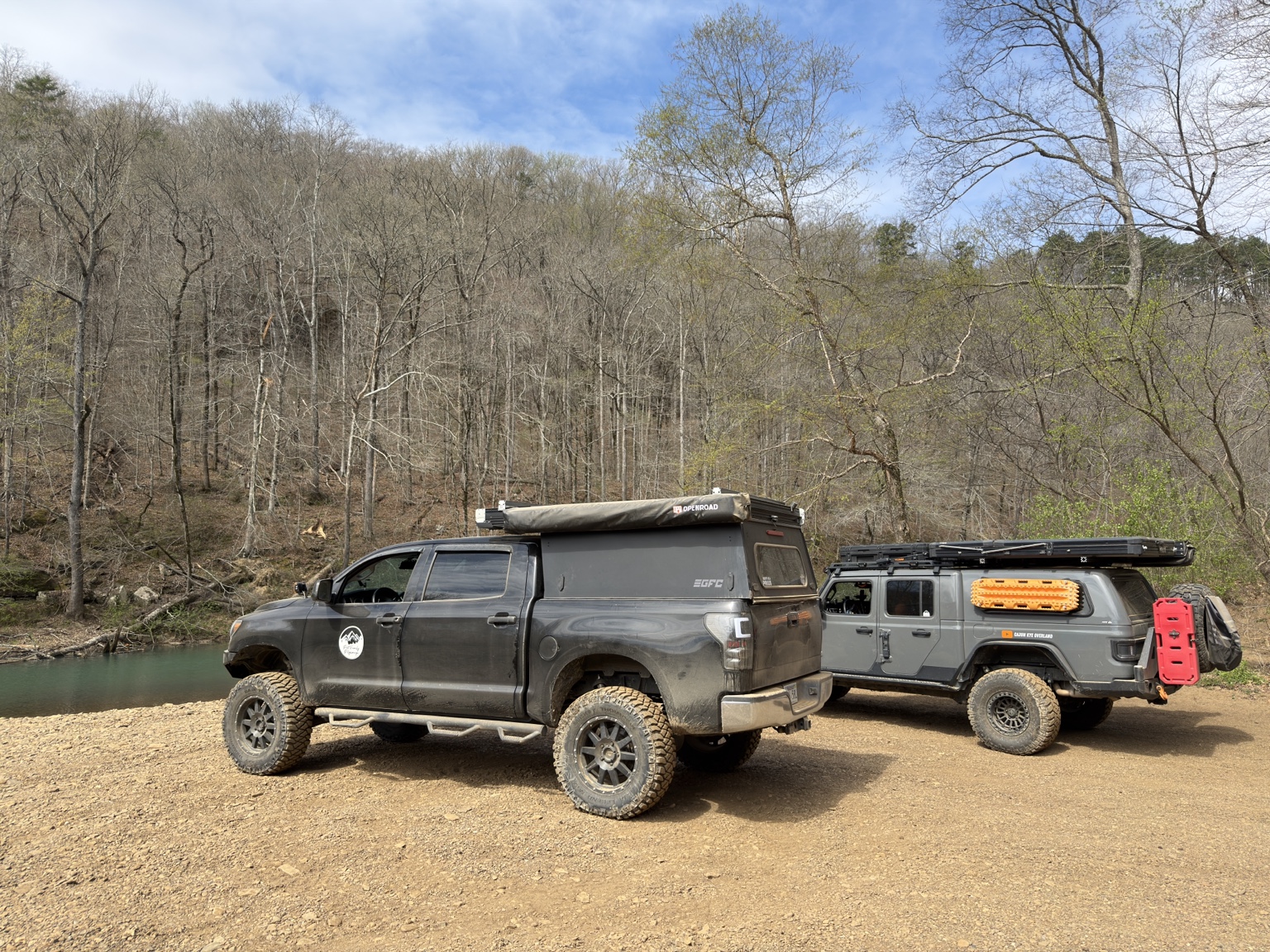 Overland vehicles by river